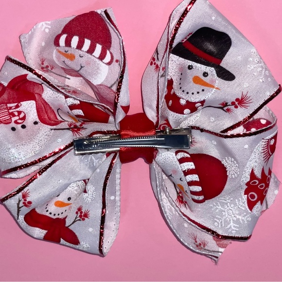 Snowmen Hair Bow - Snowman Hair Bow - Hair Clip - Girls Hair Bow - Christmas - Picture 4 of 5
